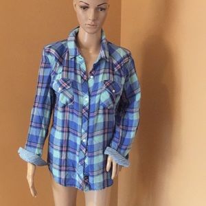 Rails Blue and Teal Plaid Button-Down Shirt
